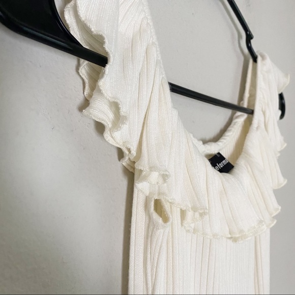 Reformation Granada Ribbed Ruffled White Mini Dress - Picture 5 of 12